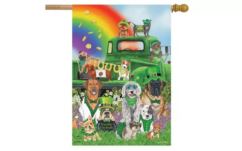 Briarwood Lane House Flag 40x28 For Outdoor Lucky Pups St. Patrick's Day For St. Patrick's Day House Flag