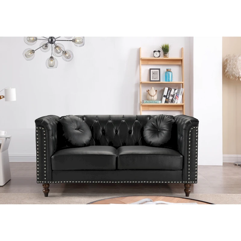 Atkinson Classic Kittleson Nailhead Chesterfield Faux leather Loveseat