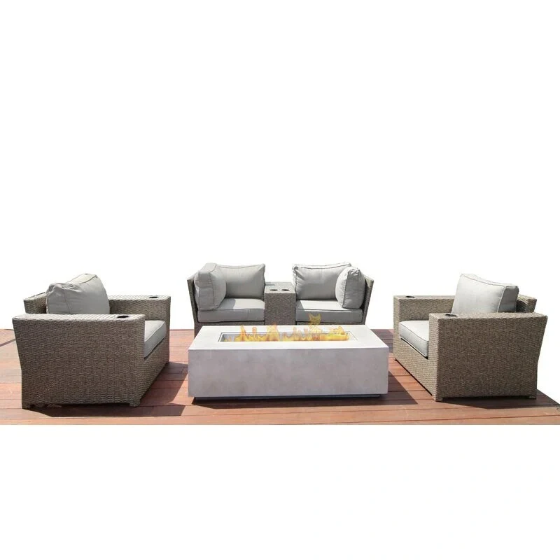 6 Piece Rattan Sectional Seating Group with Cushions