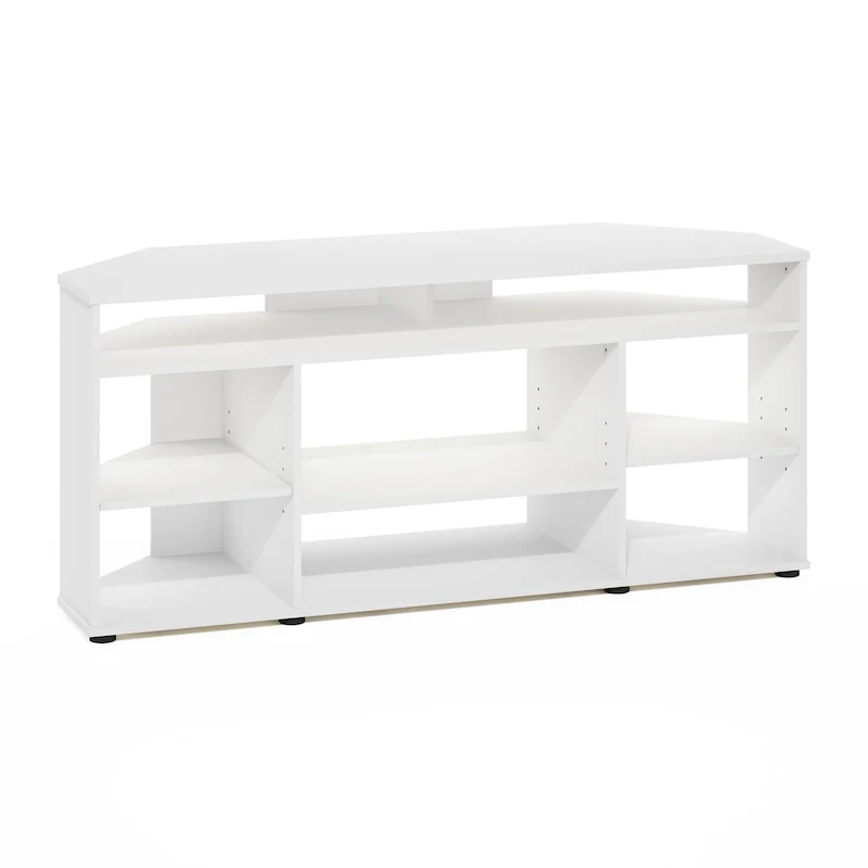 Corner TV Stand with Multi-Level Open Shelves – White / Amber Pine / Espresso, Single, Fits TVs up to 55