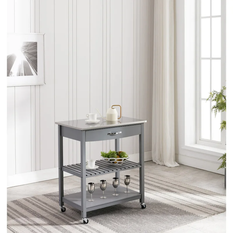 Holland Kitchen Cart With Stainless Steel Top