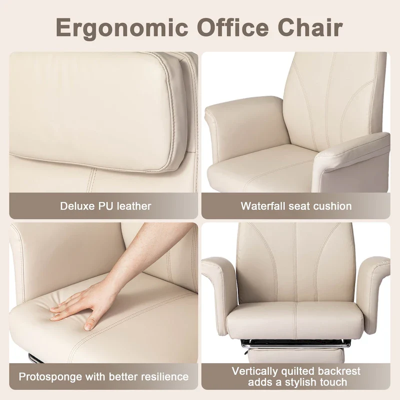 High-Back Office Chair with Footrest and Quilted Design for Adults