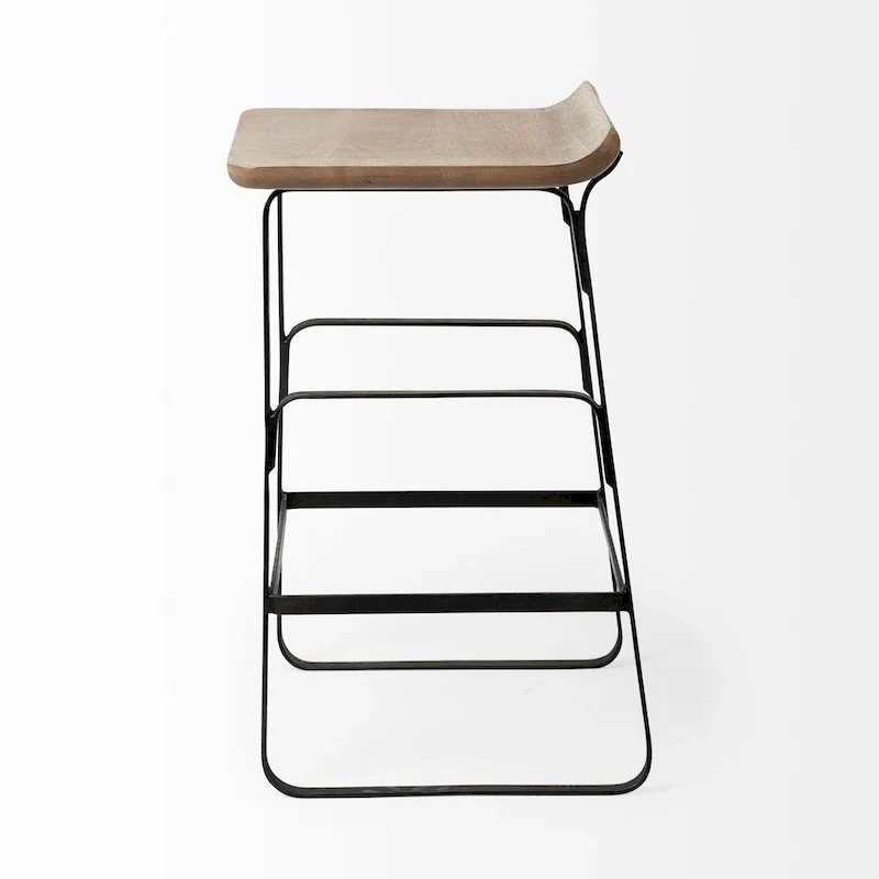 Counter Stool with Wood Seat - Low Back Design (Brown & Black)