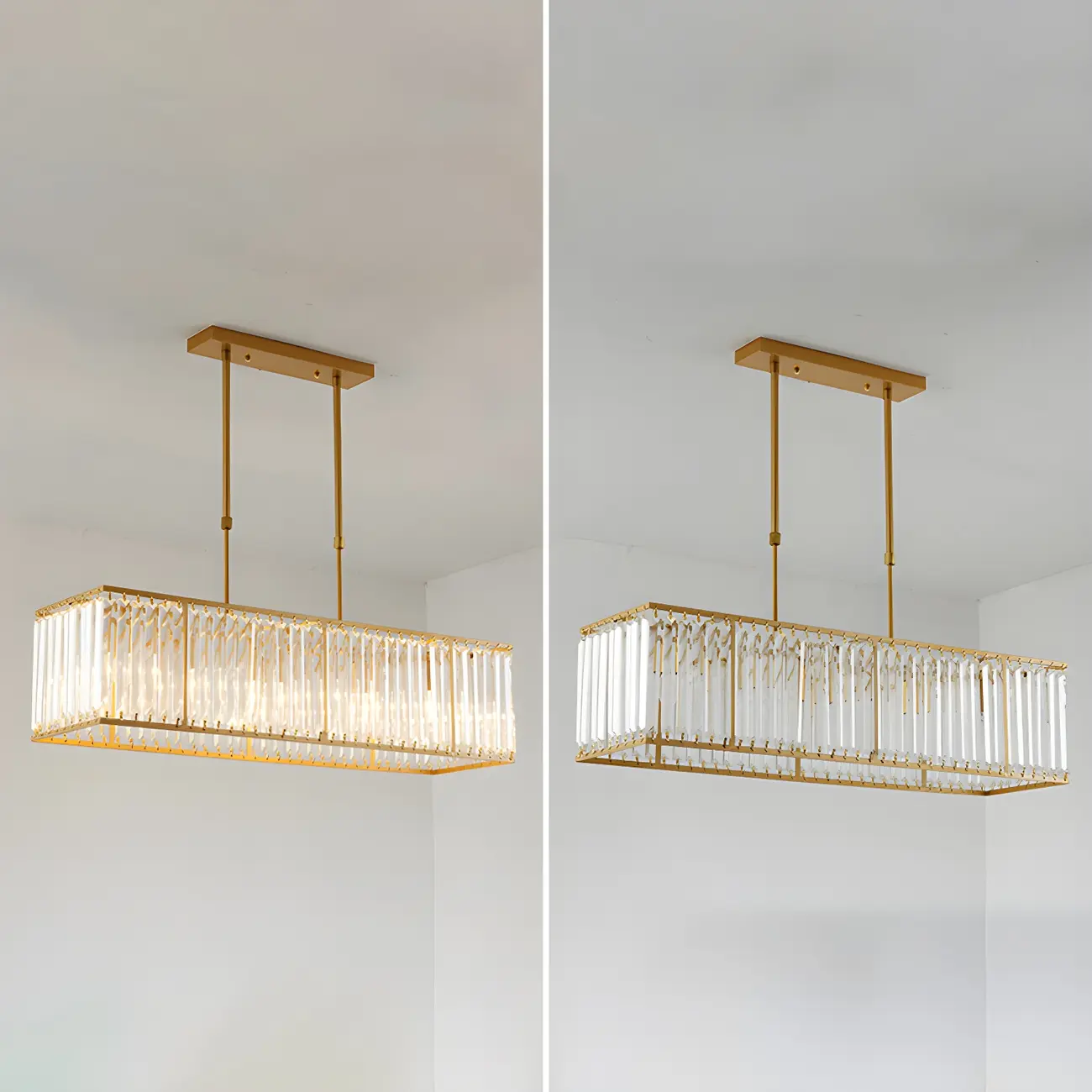 Luxury Crystal Gold Rectangle Island Pendant Light