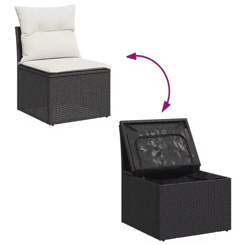 vidaXL 10 Piece Patio Sofa Set with Cushions Black and Cream Poly Rattan