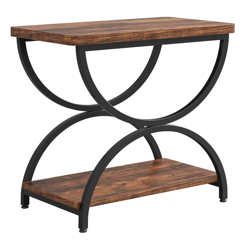 2-Tier Rectangular Wood Metal End Side Chairside Table