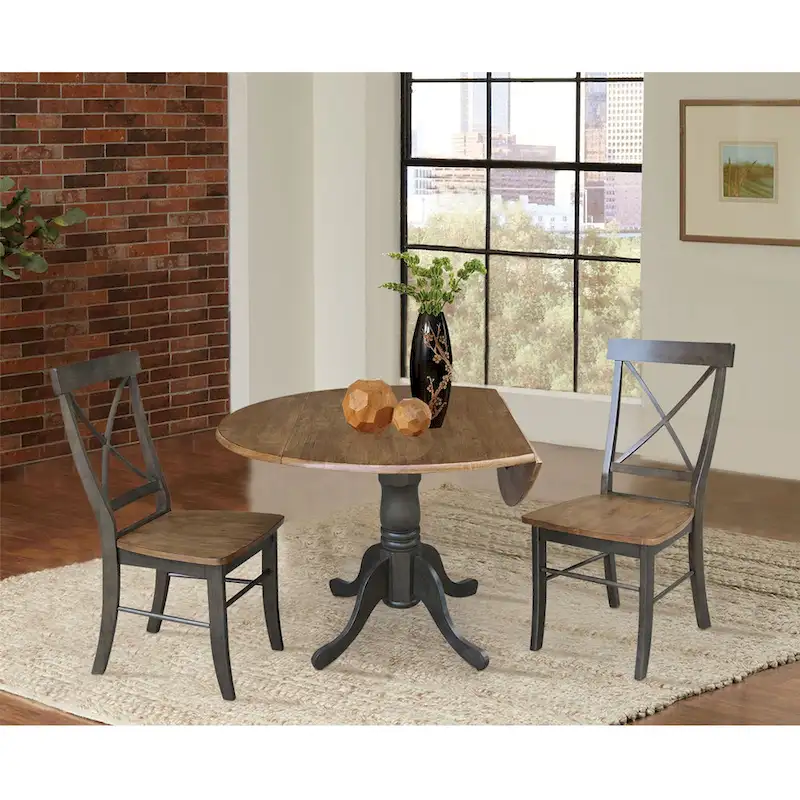 42 Solid Wood Dual Drop Leaf Table With 2 X-Back Chairs - 3 Piece Set