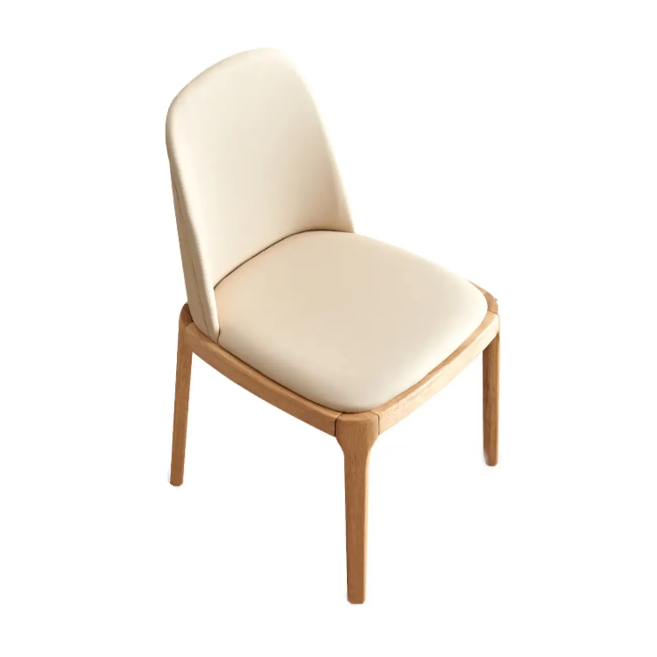 Cream Wood Faux Leather Solid Back Dining Chair