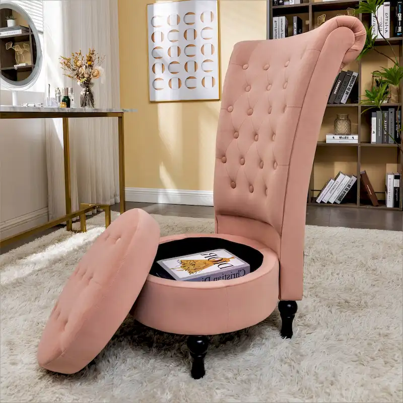 Velvet High Back Vanity Chair - Multiple Colors, Tufted Design, Single Seat
