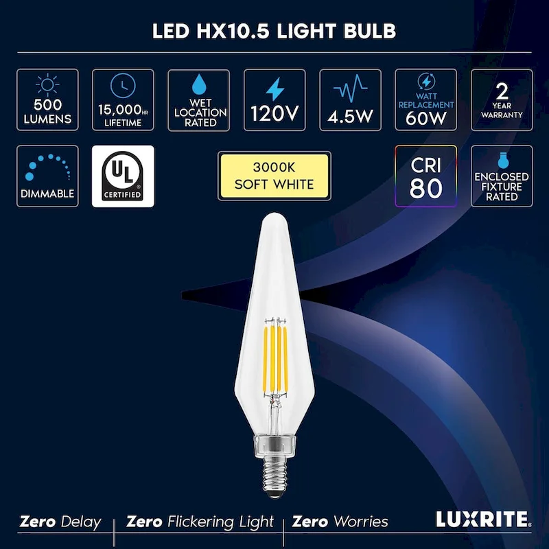Luxrite E12 Candelabra LED Light Bulbs 60 Watt Equivalent, 2700K Warm White, Enclosed Fixture Rated, Dimmable...