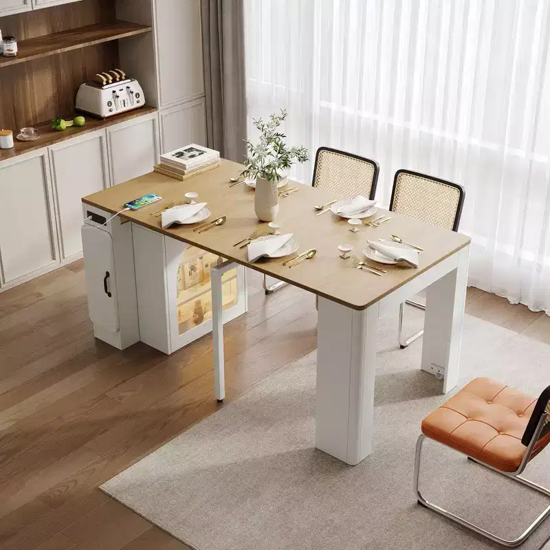 Okak 59IN Extendable Dining Table with Removable Middle Leaves, Kitchen Table with Power Outlet, Dinner Table for Dining Room