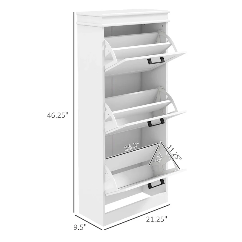 Black Shoe Cabinet with 3 Flip Drawers - 15 Pair Capacity