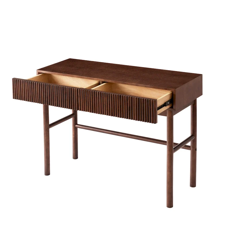 Solid Wood Console Table with 2 Drawers - Natural Brown