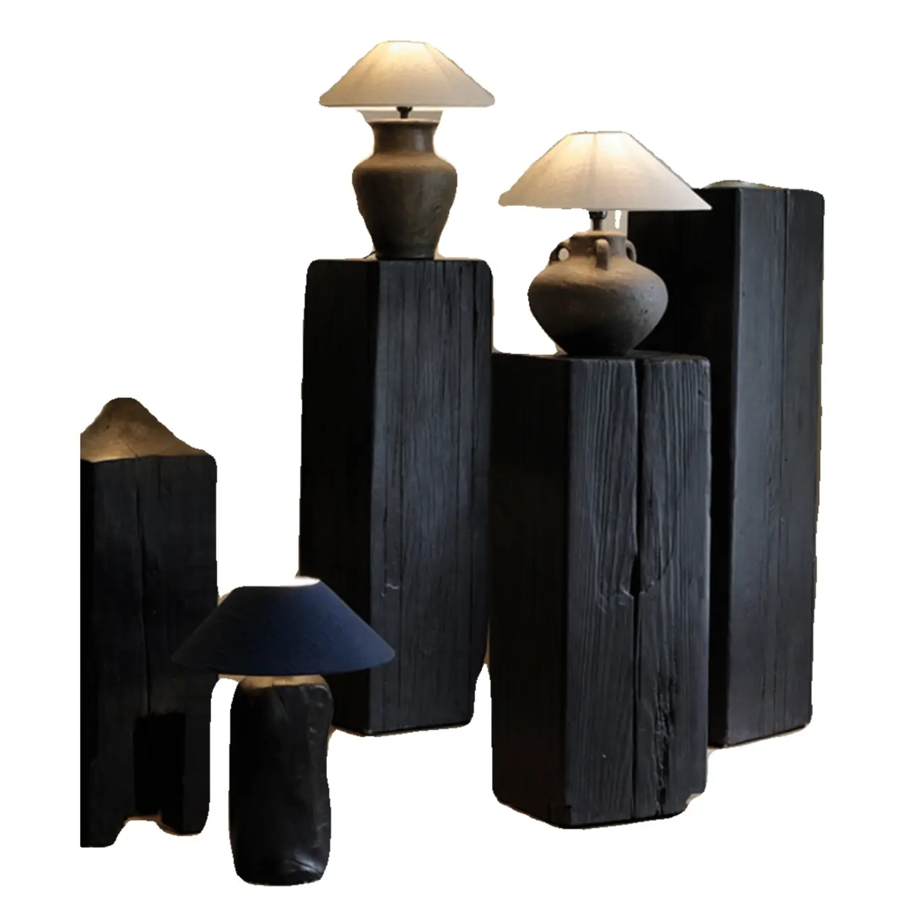 Modern Black Pine Wooden Square Stump End Table