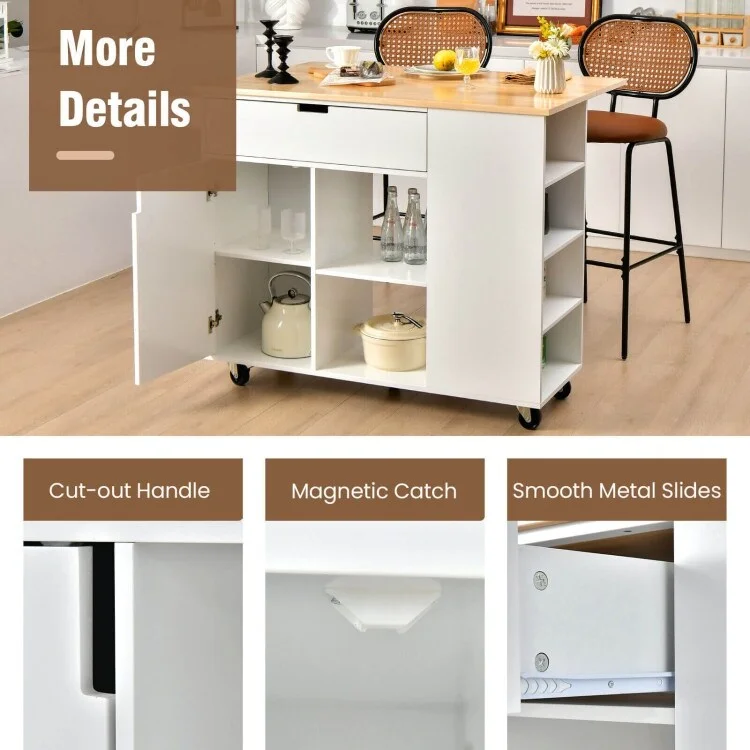 Drop-Leaf Kitchen Island with Rubber Wood Top - 49 x 30 x 36(L x W x H)