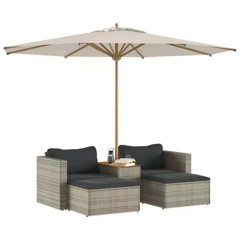 vidaXL Patio Sofa Set with Cushions Garden 5 Piece Poly Rattan Acacia