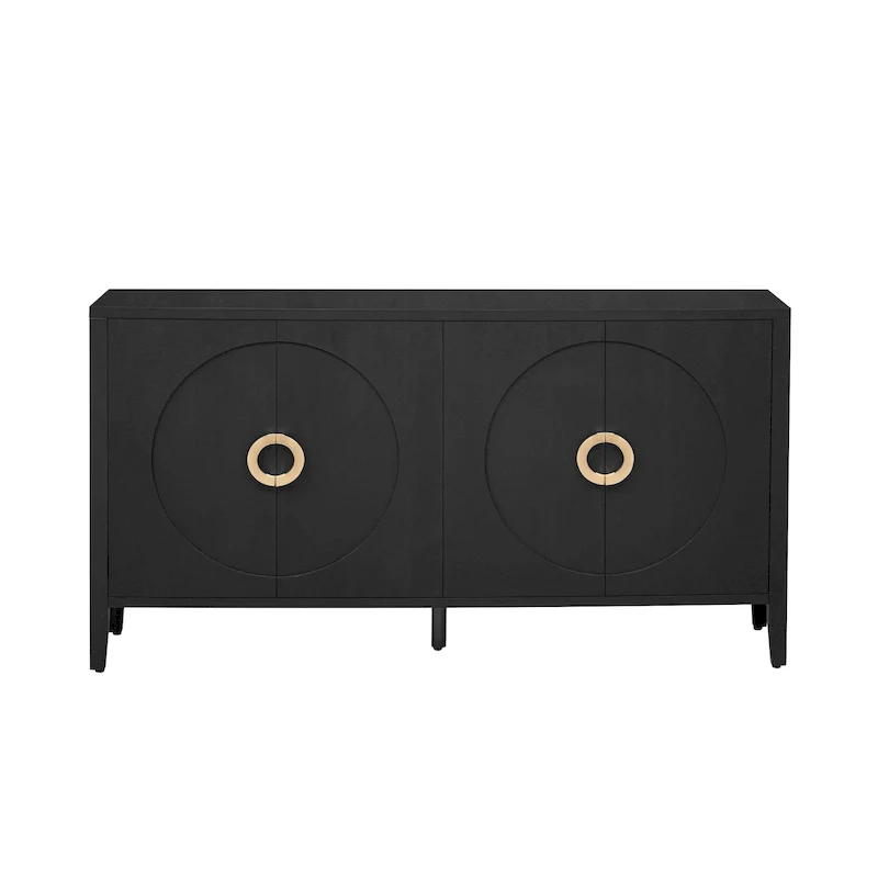 Black / Natural / Navy Blue Fir Veneer Storage Cabinet with Rounded Doors — American Style, 1-Person Assembly