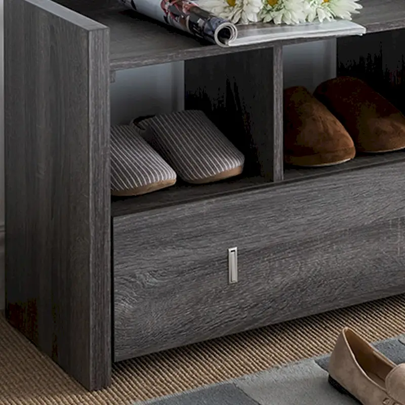 Shoe Entry Bench with Three Shelves, One Drawer with Divided Compartment