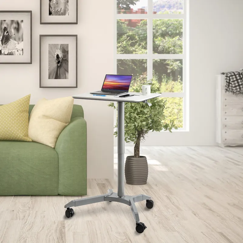 Espresso / White Pneumatic Sit-Stand Mobile Desk, Single User