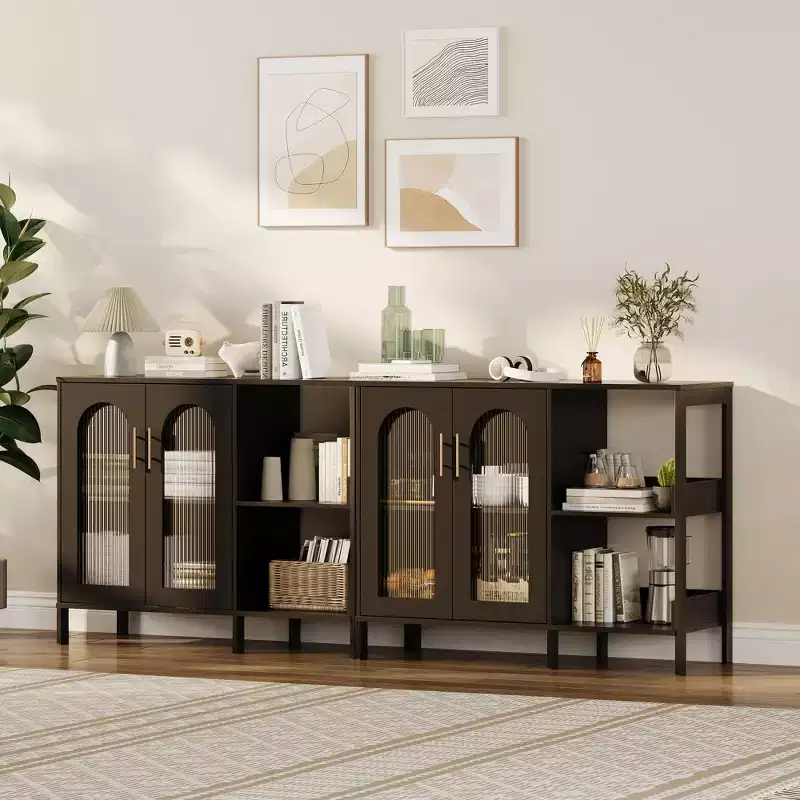 Arch Cabinet with Glass Doors, Modern Sideboard Buffet with Adjustable Shelves for Entryway and Dining Room