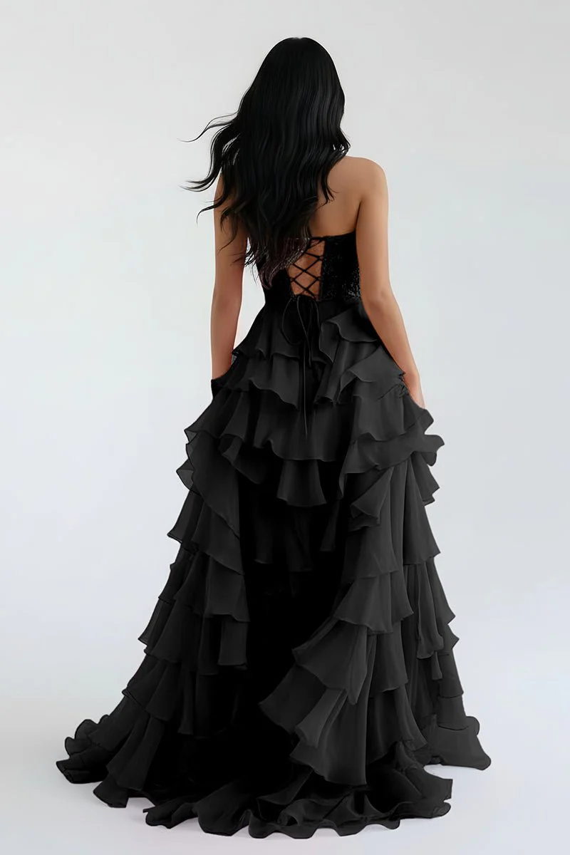 Royal Blue Chiffon Sweetheart Ruffle Tiered Long Prom Dress