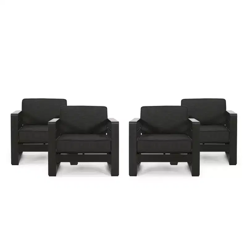 Christopher Knight Home Aria Outdoor Aluminum Club Chair with Cushions (Set of 4), Black/Dark Gray