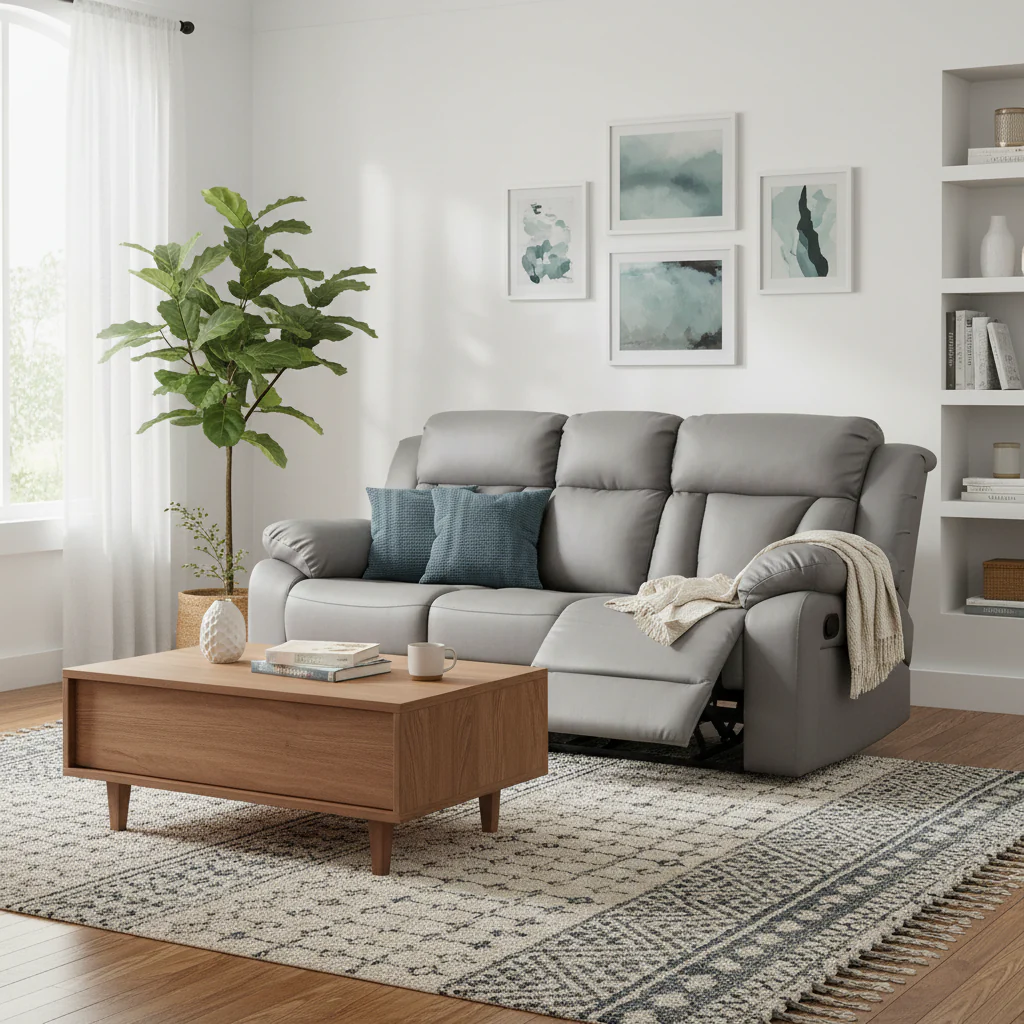 Faux Leather Reclining Loveseat – White / Black / Dark Brown / Grey / Beige, Casual Style, Seats 2