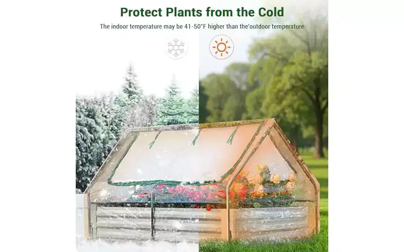 6x3x3Ft Raised Garden Bed with Greenhouse Cover, 2-Tier Roll-Up Windows, Galvanized Steel Planter Box