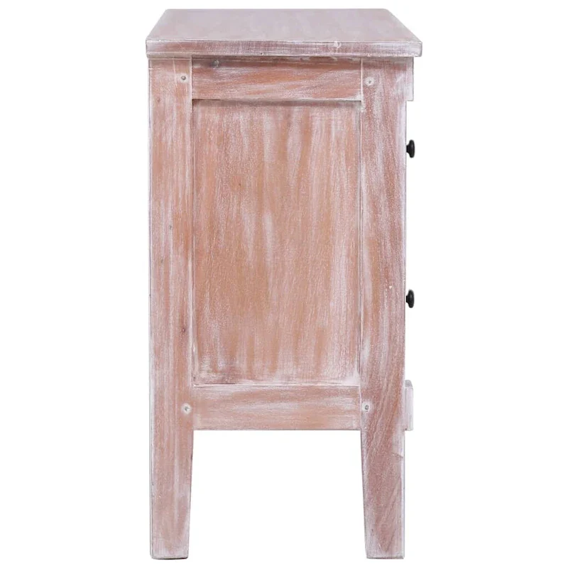 Solid Mahogany Sideboard with 2 Drawers – Brown / White Wash, Mid-Century Modern