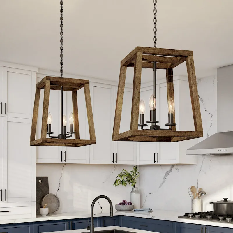 Rustic Farmhouse Geometric Wooden and Black Lantern