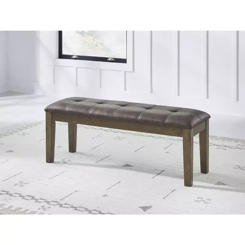 Signature Design by Ashley Vallister Upholstered Dining Room Bench, Faux Leather Seat, Light Brown Finish