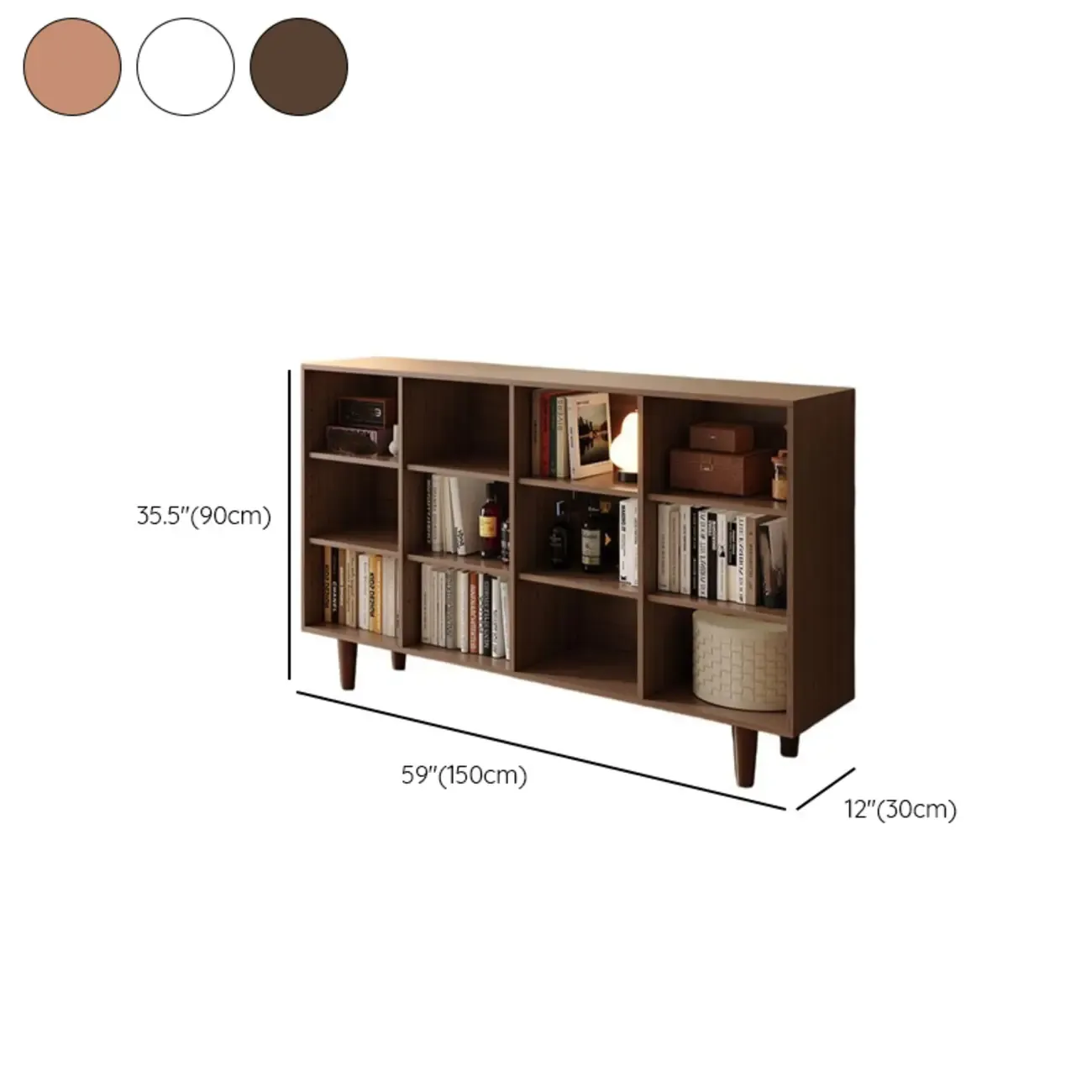 Wide 7-Shelf Modern Wooden Nut-Brown Open Bookcase