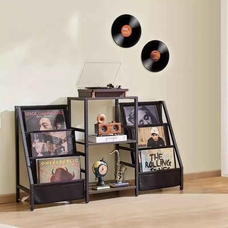 VEVOR Record Player Stand, 3 Tiers Metal Vinyl Record Stand, Holds up to 280 Albums, Turntable Stand with Record Holder Vinyl Display Shelf, Black