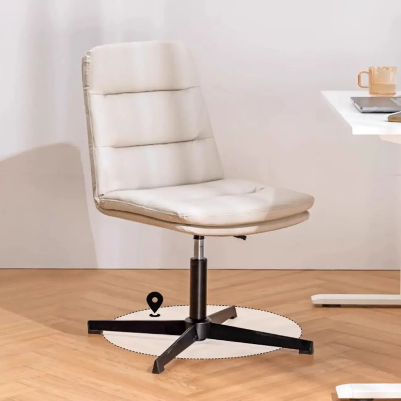 Elegant White Leather Ergonomic Swivel Office Chair