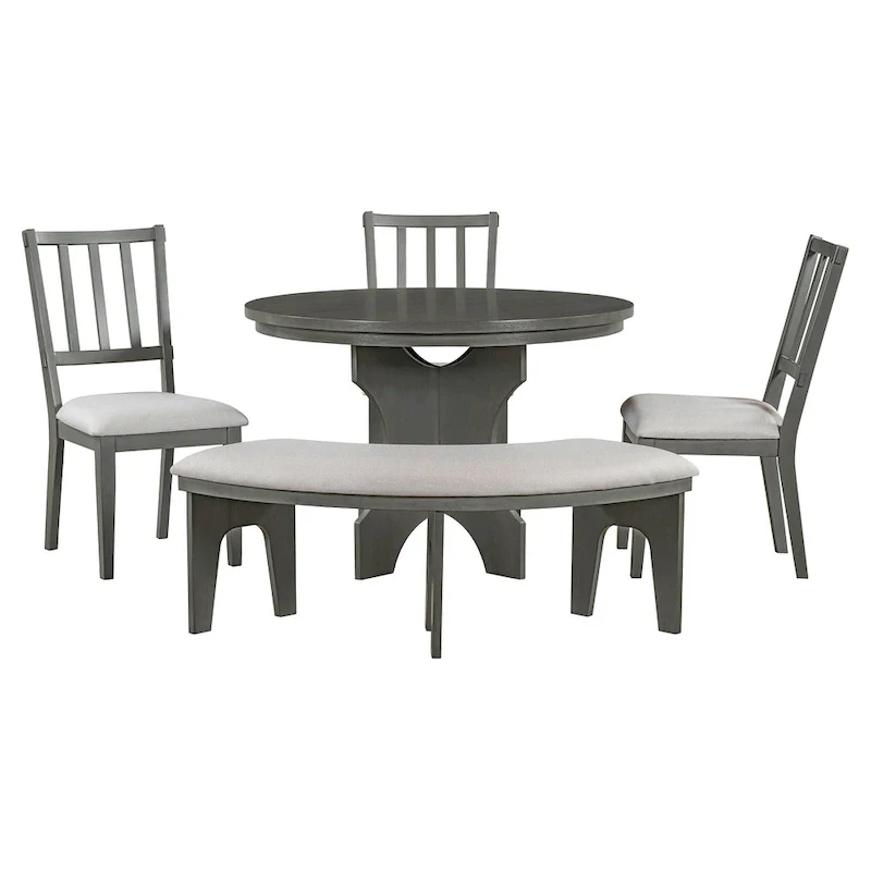 Modern Country Dining Table and Chair Sets Multi-Functional Dining Table and Chair Sets with Curved Table Base and Curved Bench