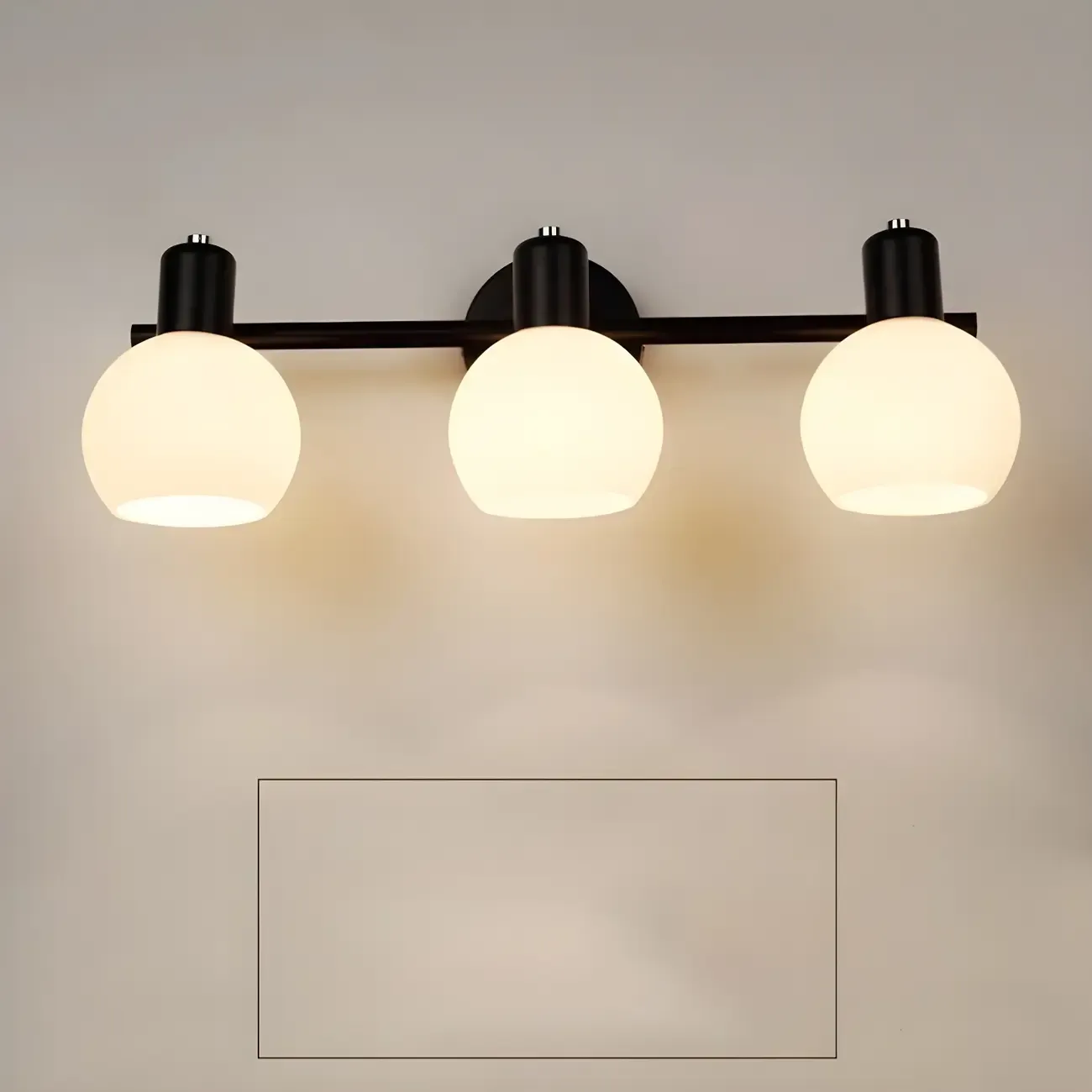 Modern 3 Heads Black Vanity Lights with White Glass Shade