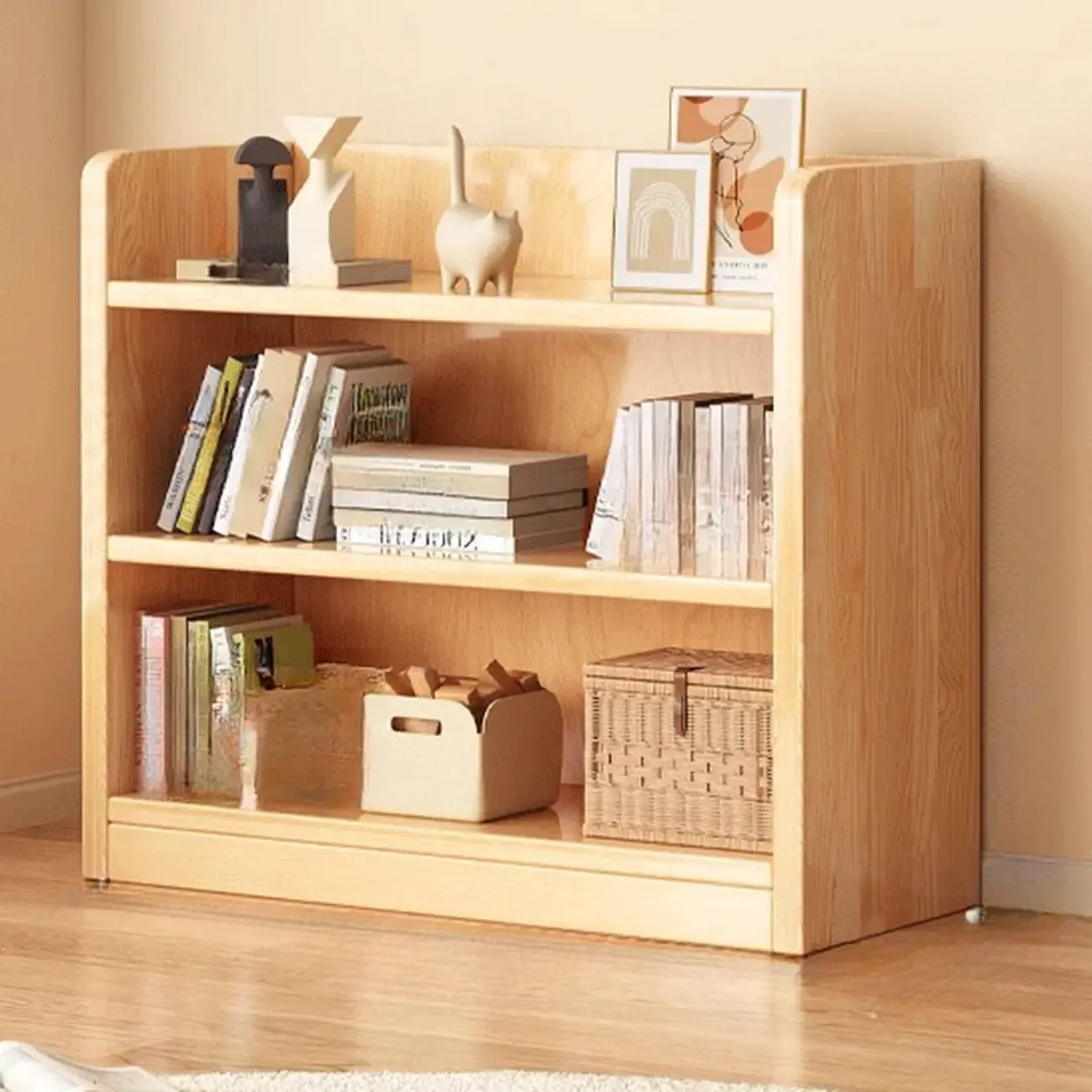 Narrow Vertical Modern Wooden Bookcase in Natural Finish