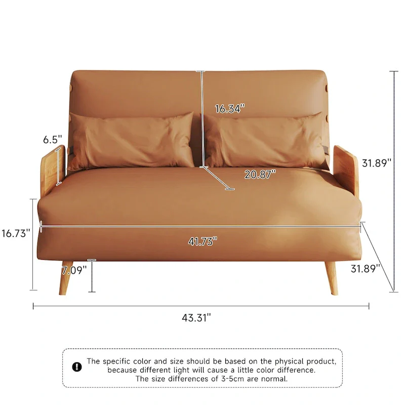 43.3 Upholstered Loveseat Sofa Bed, Beige