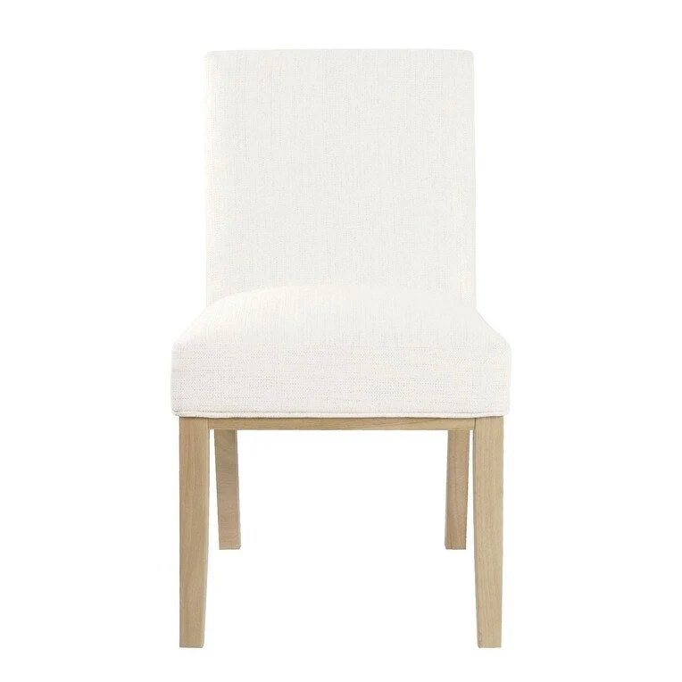 Modern Dining Chair White Woven Fabric Natural Wood Legs 19W x 23.5D x 33H Stain-Resistant Medium Firm Cushion Kitchen Seating Single Pack