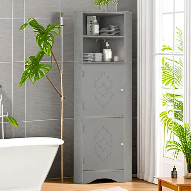 61  H Bathroom Cabinet,Narrow Toilet Organizer Side Corner Storage Tall Corner Cabinet