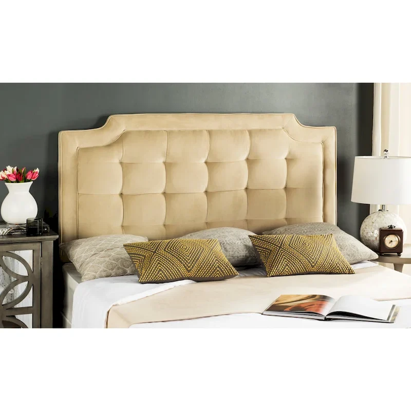 King Tufted Upholstered Headboard – Taupe, Hollywood Glam Style