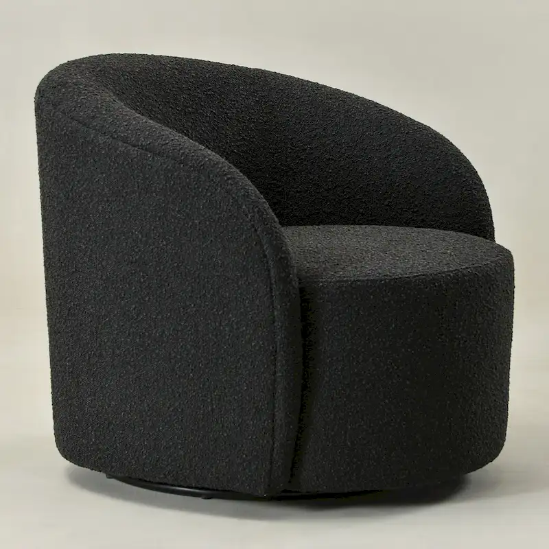 34 W Upholstered Boucle Swivel Barrel Accent Chair