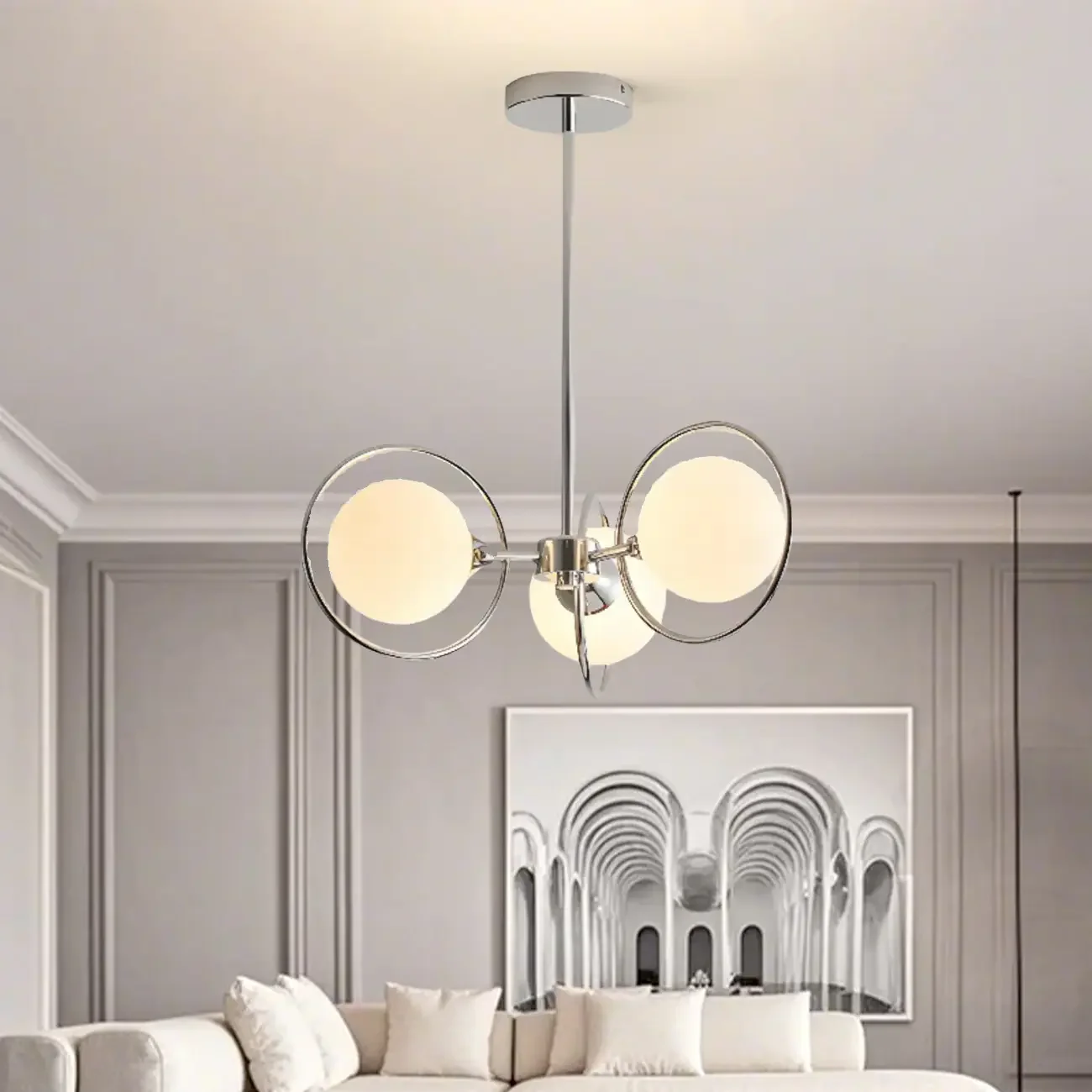 Modern LED Globe Chandelier with Circular Glass Design