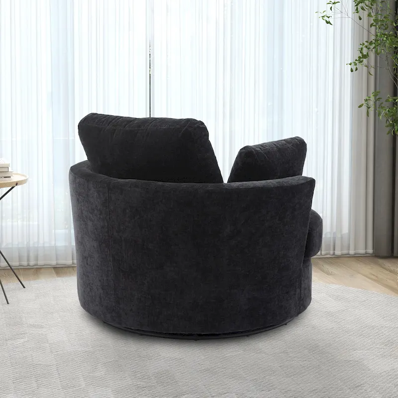 Upholstered Swivel Barrel Armchair Club Chair With Metal Base