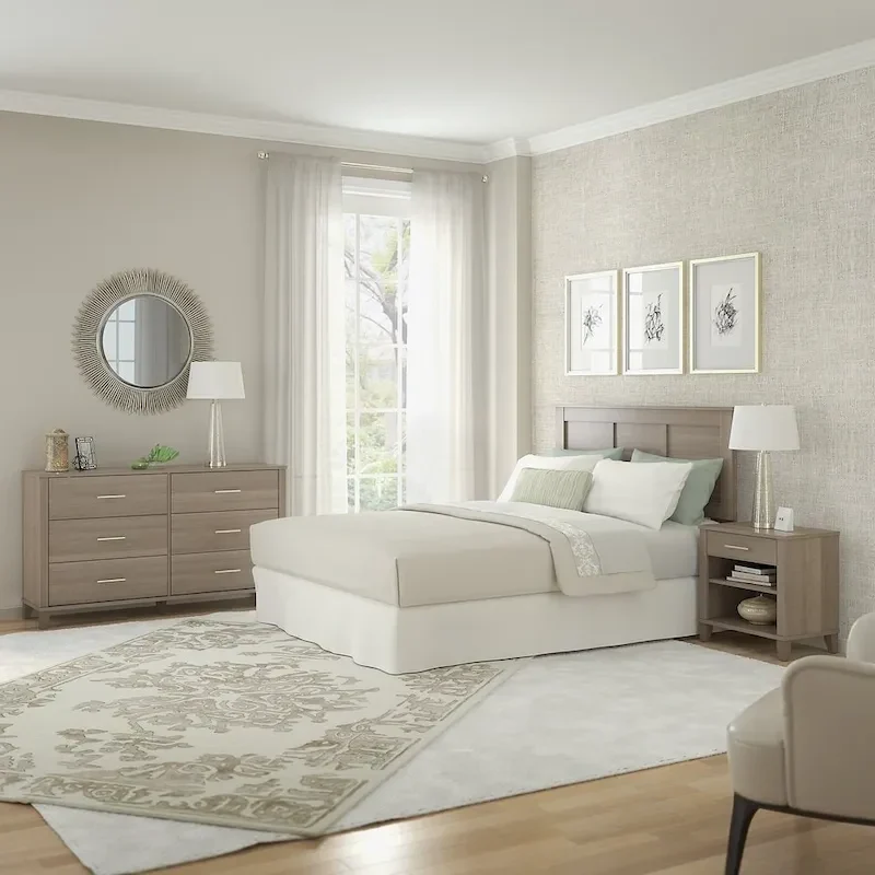 Somerset Ash Grey Headboard, Dresser and Nightstand Bedroom Set