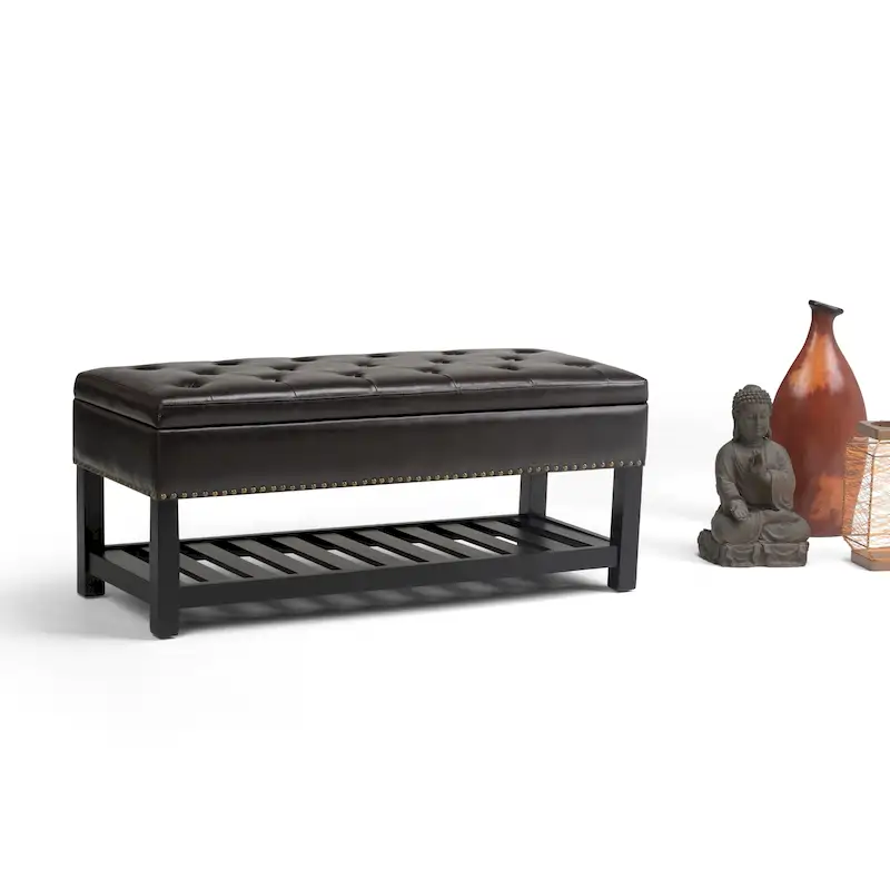 Multi-Color Tufted Faux Leather Storage Ottoman Bench, Single Seat, 43