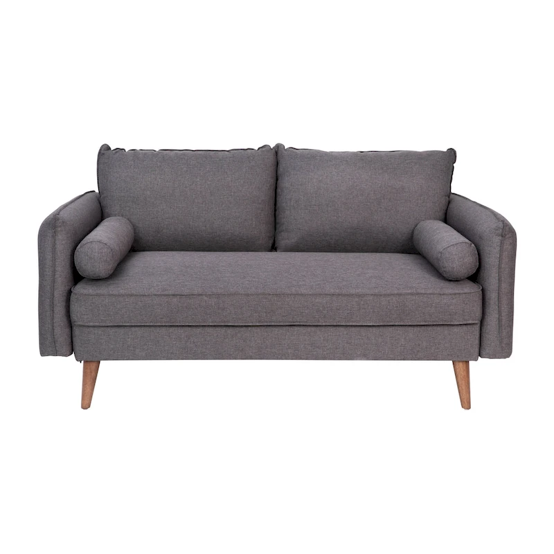 Compact Faux Linen Upholstered Loveseat with Wooden Legs