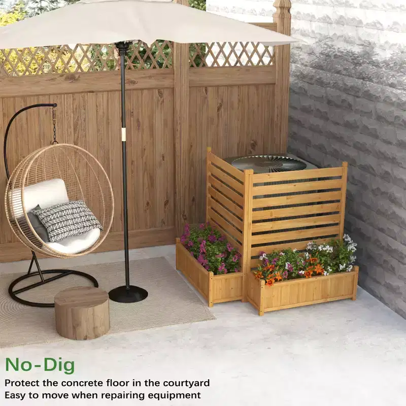 GDLF Air Conditioner Fence Outdoor Wood Privacy Screen with Planter Box No-Dig Kit2 Panels