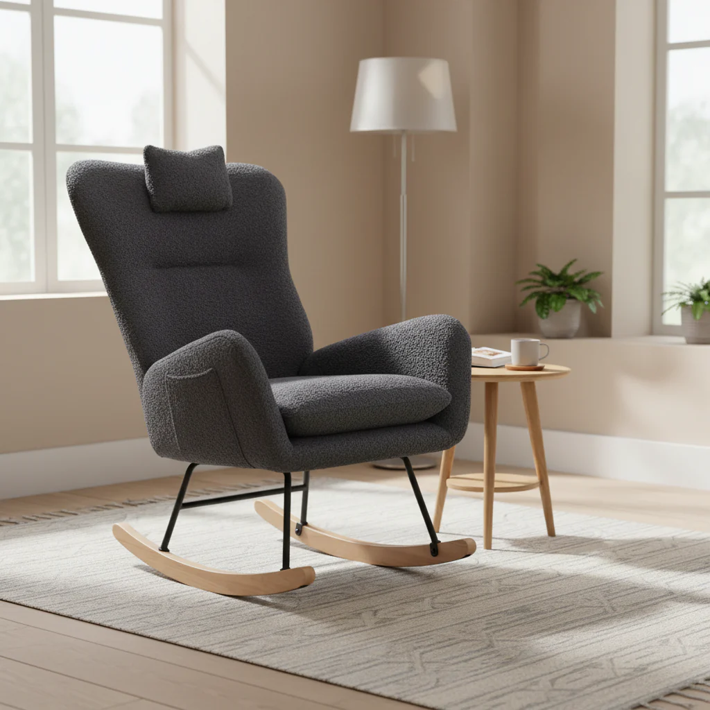 Upholstered Nursery Rocking Chair for Living Room and Bedroom