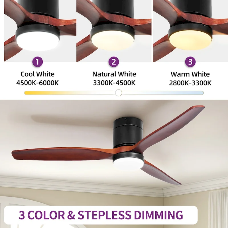 Moasis 52 Inch LED Ceiling Fan with Lights Remote 3 Blades